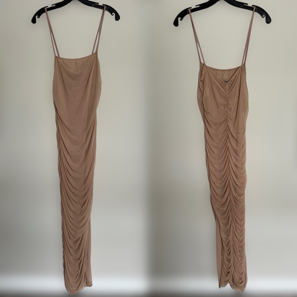 NWT Akira Tan Ruched Maxi Sheer Cocktail Dress Size M Side Slit Night Out Party - Picture 1 of 3
